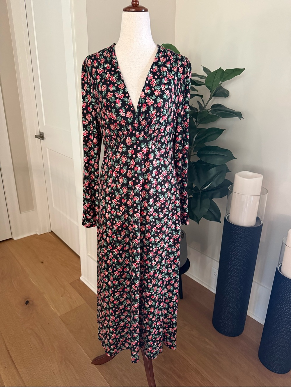 Biden Floral V-Neck Long Sleeve Maxi Dress Floral Soft Jersey Sz. 12